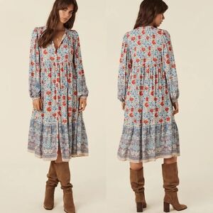 Spell & The Gypsy Village Button-Down Midi Dress Bohemian Designer XS Floral